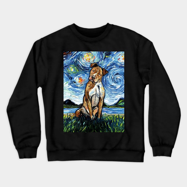 Brown Pitbull Night Crewneck Sweatshirt by sagittariusgallery